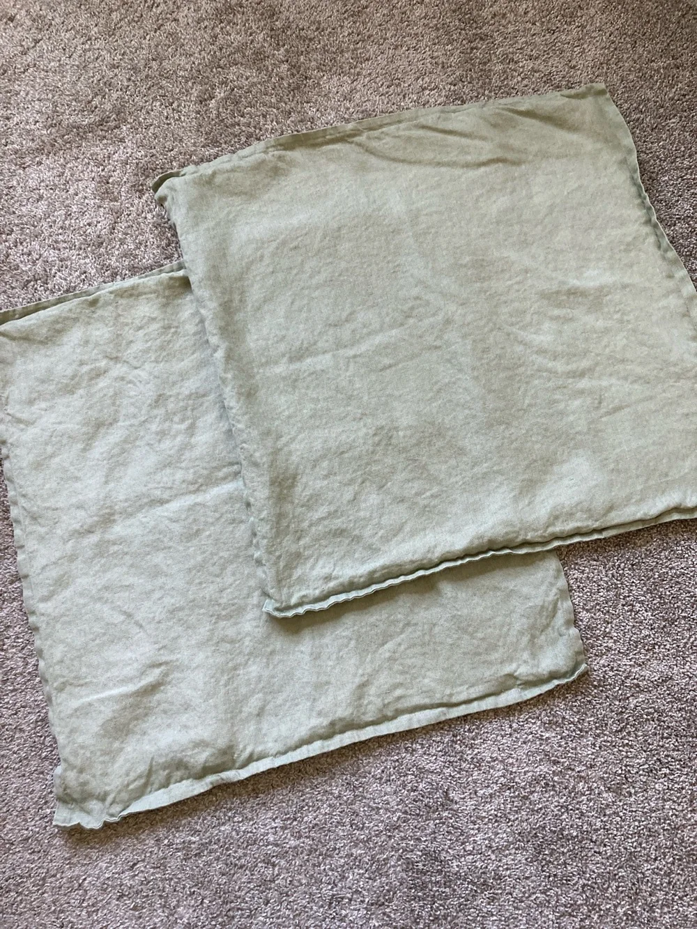 Ikea Aina 100% Linen Euro Square 2 Pillow shams covers Sage Green Minimalist